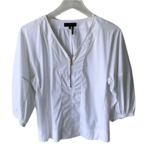 DONNA KARAN White Zippered Women's Top